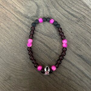 NEW handmade small shop Pink and Black gemstone Beaded Bracelet w hope ribbon